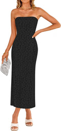ZESICA Women's Summer Boho Floral Strapless Bodycon Midi Dress