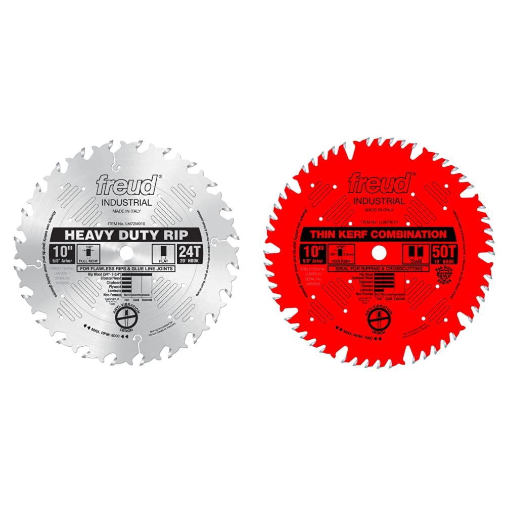 Freud 10 Inch Rip Saw Blade and Thin Kerf Combination Blade
