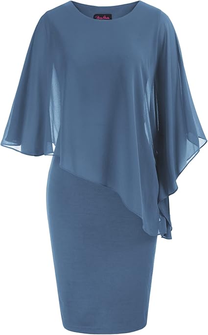 Hanna Nikole Women's Sleeveless Cape Dress with Chiffon Overlay