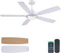 54in White Ceiling Fan with Lights and Remote - Quiet Modern Design