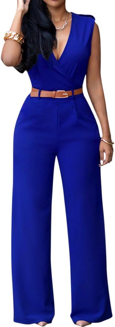 Pink Queen Jumpsuits for Women Dressy V Neck Sleeveless Style