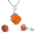 Real raw carnelian jewelry set with 925 sterling silver gold plated