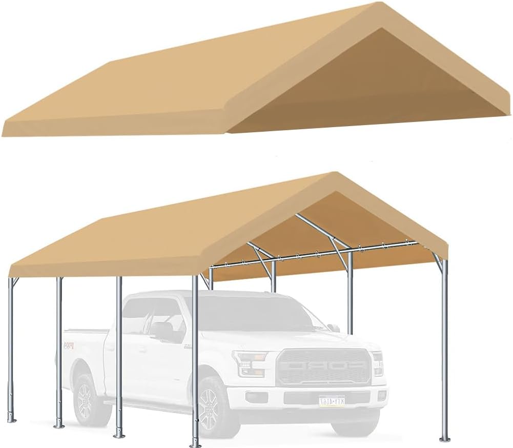 Beige Carport Canopy Top Cover - Weatherproof Shelter