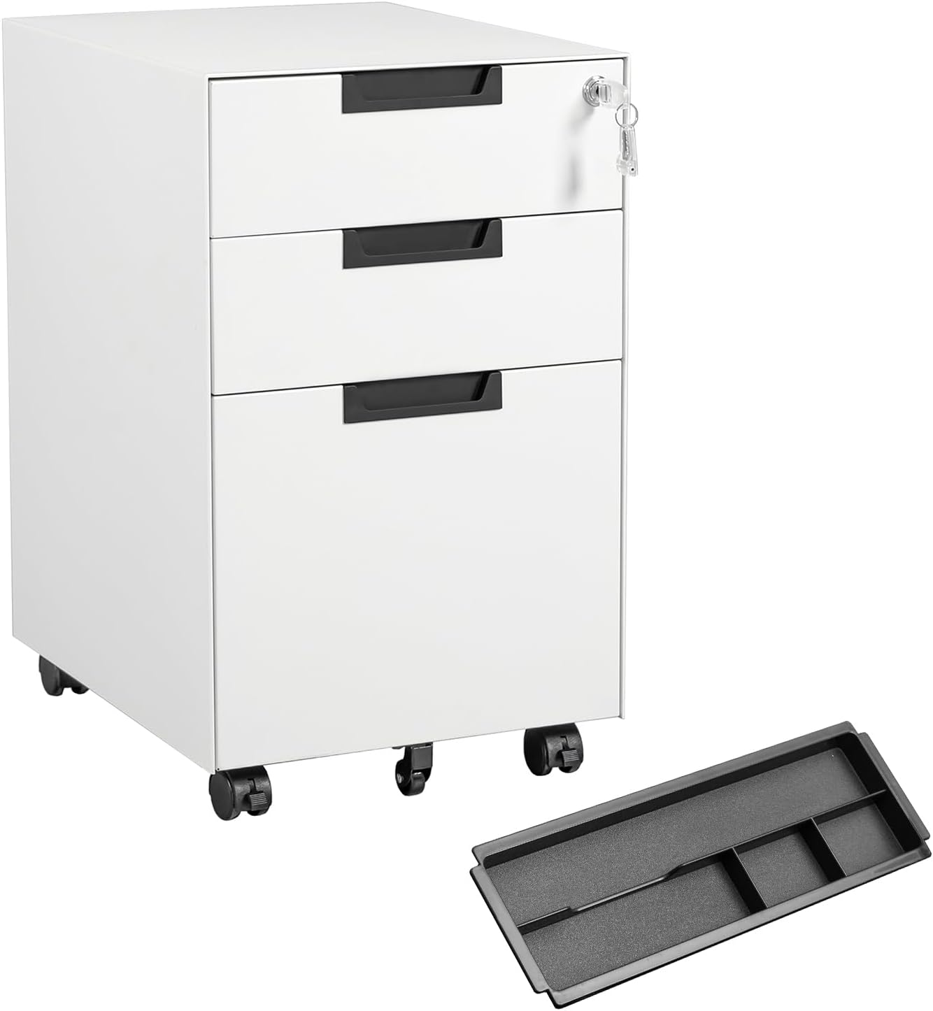MIIIKO 3 Drawer Filing Cabinet with Lock for Home Office Use