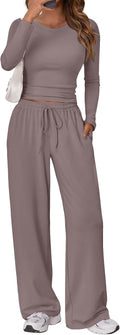 Trendy Queen Women's 2 Piece Lounge Set - Soft Crop Top & Wide Leg