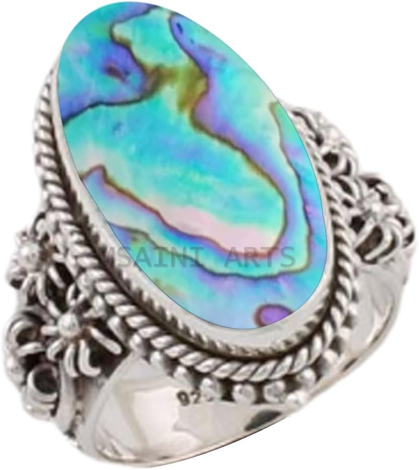 Solid 925 Sterling Silver Ring with Natural Blue Copper Turquoise