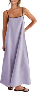 Shy Velvet Women's Linen Maxi Dress Contrast Spaghetti Strap