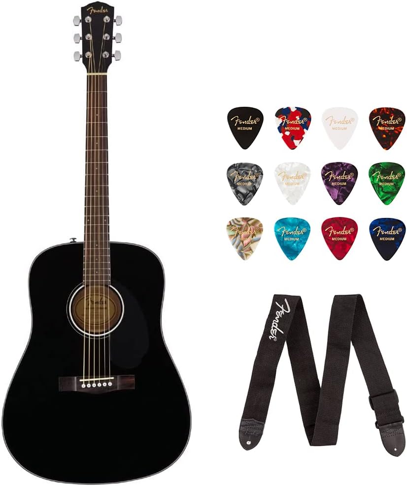 Fender CD-60S Acoustic Guitar Bundle: Walnut Fingerboard + Picks & Strap