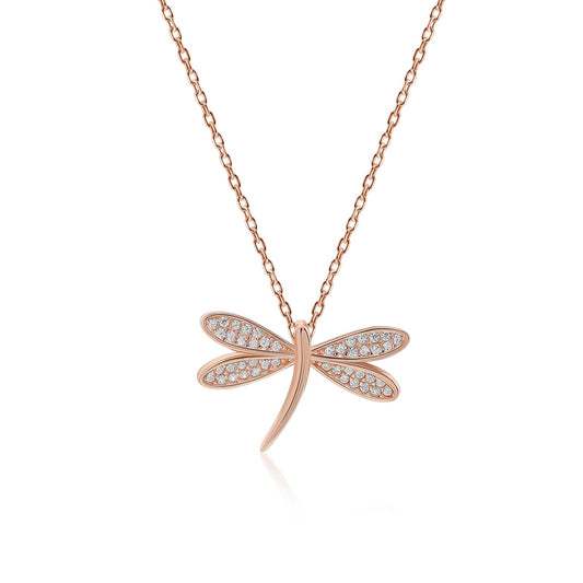 Dainty Dragonfly Necklace in Sterling Silver with Charm Pendant