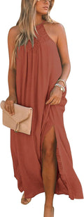 FARORO Sleeveless Long Boho Halter Maxi Dress - Comfortable Summer