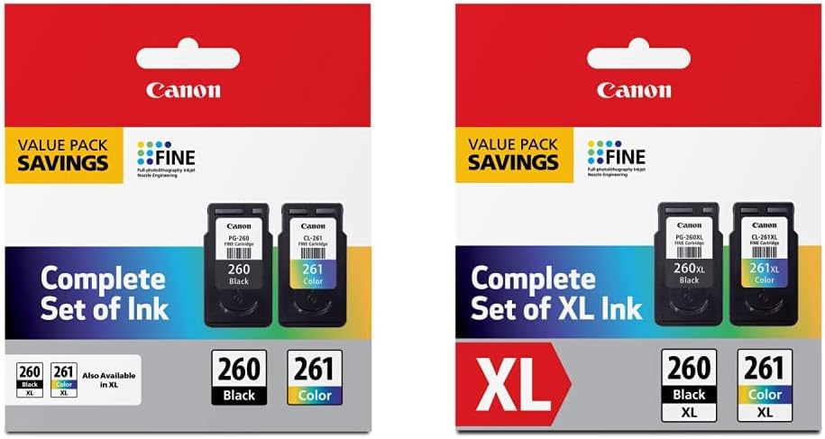 Canon PG-260 and CL-261 Value Packs for TR7020 and TS6420 Printers