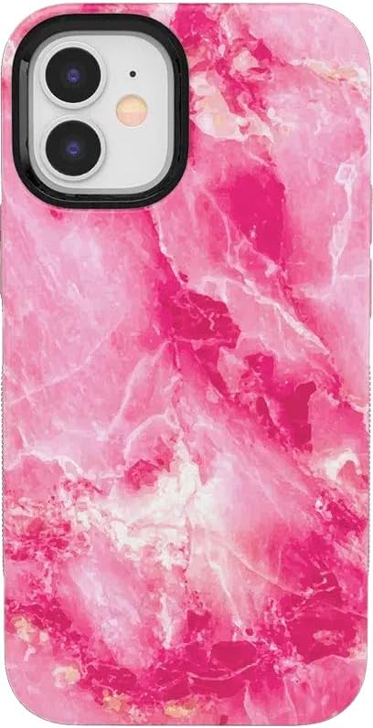 Bold Protective iPhone 12/12 Pro Case in Hot Pink Marble Design