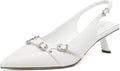 White Kitten Heels for Women Pointed Toe Slingback Pumps - Low 2.16in