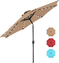 10 ft Patio Pool Umbrella with 32 LED Solar Lights - Khaki