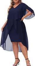 Plus Size Chiffon Cocktail Dress with Ruffle 3/4 Sleeve (Style F32Z)