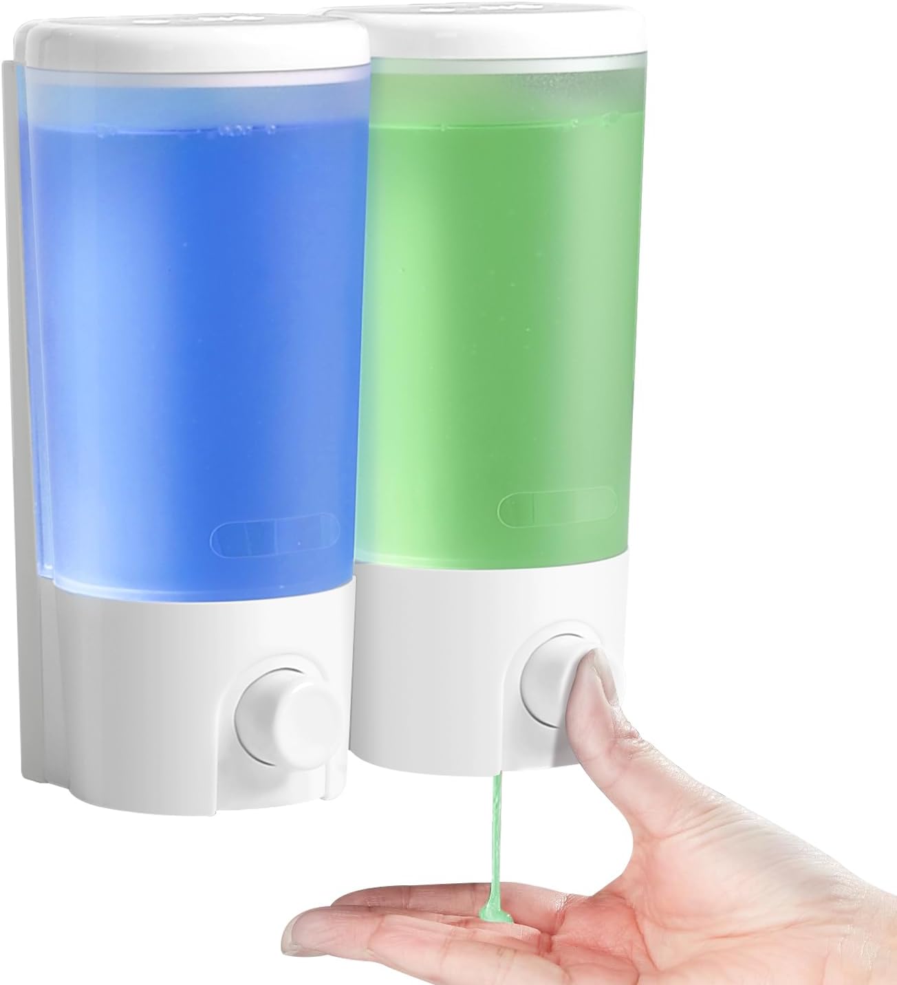 2-Chamber Wall Mounted Shower Dispenser, Easy Refill, Labelled, 2  400ml