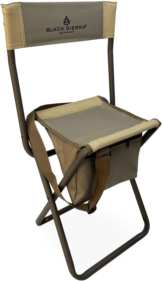 Black Sierra Folding Hunting Stool with Under Seat Storage Pouch