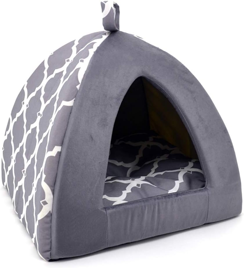 Cozy Pet Tent Bed - Best Pet Supplies - Gray Lattice - 16x16x14