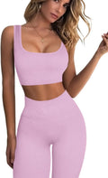 FAFOFA Ribbed Workout Outfits for Women 2 Piece Seamless Set Bottom