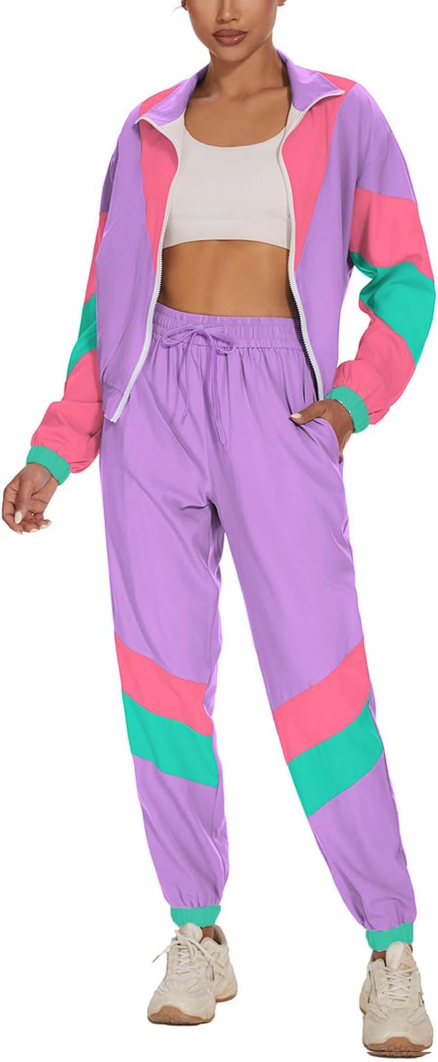 UOUA Women's Color Block Tracksuit Set for 80s 90s Vibe