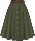 Vintage High Waist A-Line Flared Midi Skirt with Pockets