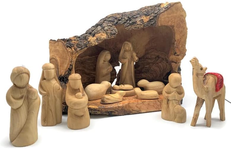 Large Olive Wood Nativity Set for Christmas Indoor Decor