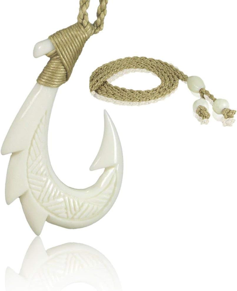 Hand Carved Bone Fish Hook Necklace - KanaKala Pacific
