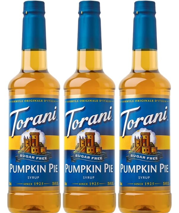 Torani Sugar Free Pumpkin Pie Syrup 750 ML Pack of 3 for Fall