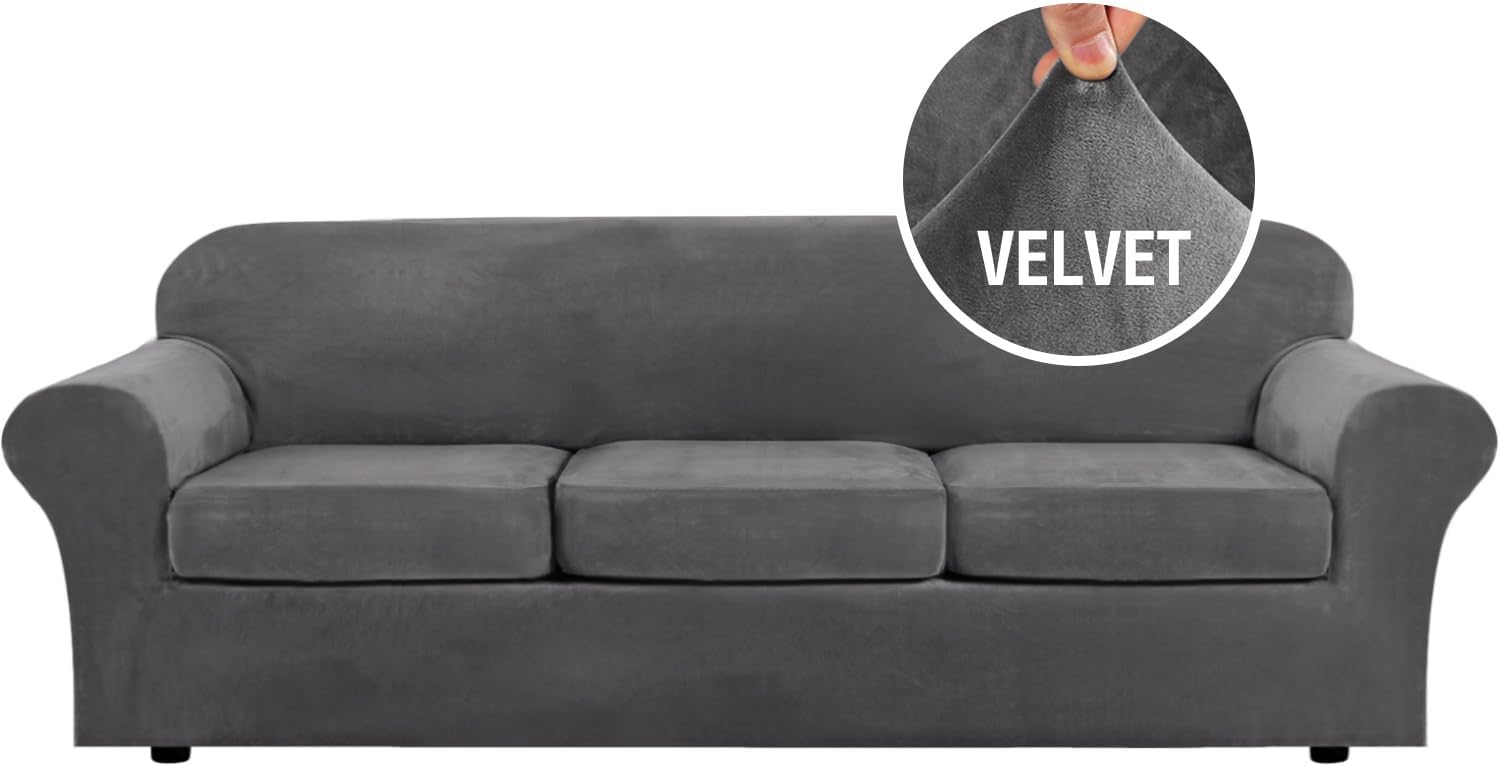 Luxury Velvet 4 Piece Sofa Slipcover for Extra Large Couches