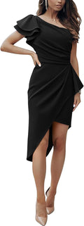 One Shoulder Cocktail Dress - Elegant Ruffle Wrap Bodycon for Summer