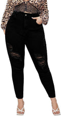 Womens Plus Size Skinny Jeans High Waisted Ripped Ankle Fit