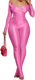 acelyn 2 Piece Off Shoulder Bodycon Flared Pant Set (Style GMQQ)