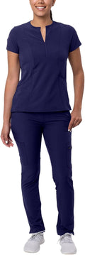 Adar Addition Go-Higher Scrub Set for Women - Sleek Notched V-Neck Set