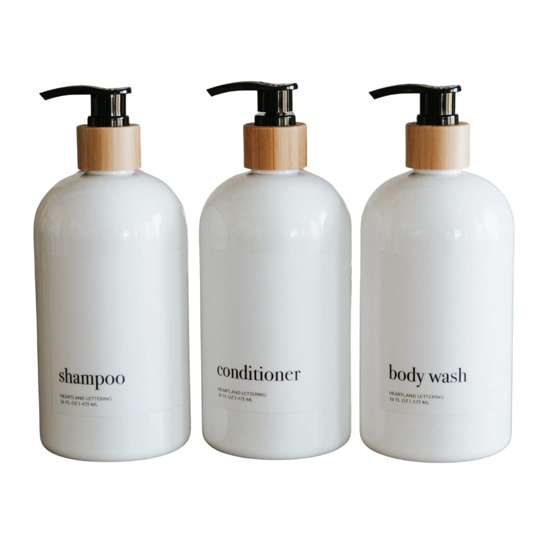 3-Piece Bamboo Pump Set - Refillable Shower Dispenser