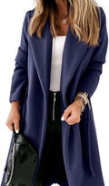 Womens Classic Coat Lapel Collar Open Front Belted Long (Style C1NC)