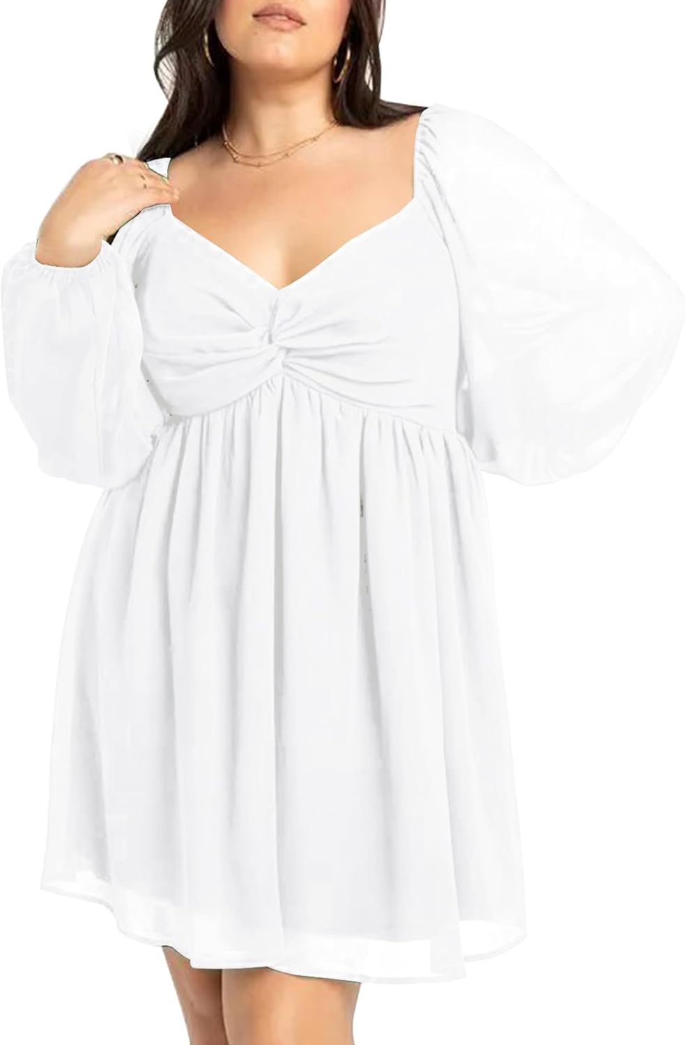 SCOMCHIC Plus Size Puff Long Sleeve Sweetheart Dress for Weddings