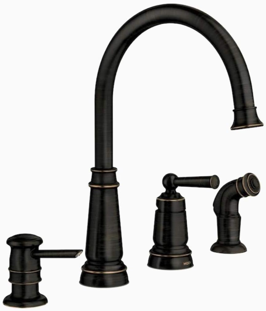 Mediterranean Bronze High Arc Widespread Kitchen Faucet with Dispenser