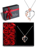 Rose Heart Initial Necklace - Sterling Silver Gift for Her Jewelry