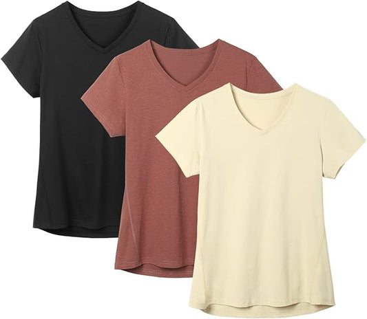 icyzone Workout Shirts for Women - V-Neck Activewear Tees