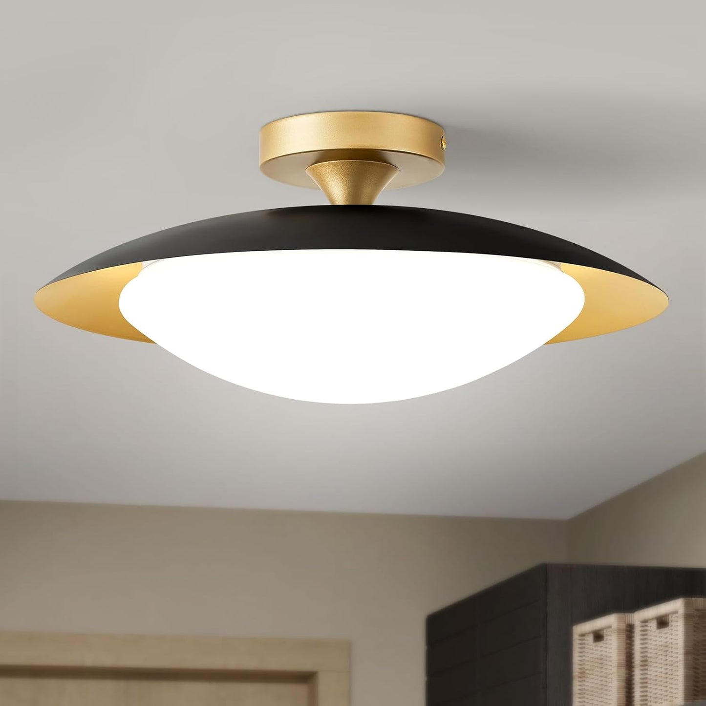 Dimmable Mid Century Modern Semi Flush Mount Ceiling Light Fixture