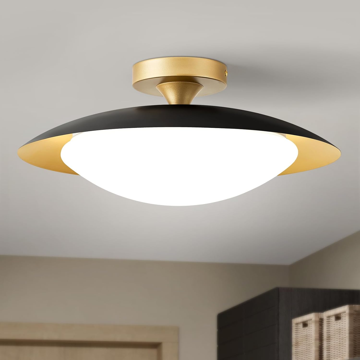 Dimmable Mid Century Modern Semi Flush Mount Ceiling Light Fixture