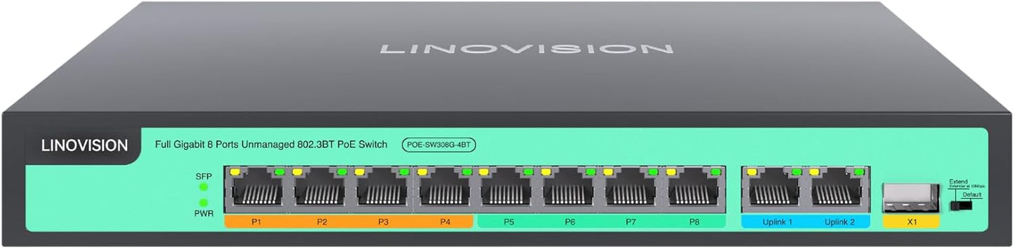 LINOVISION 8 Ports Full Gigabit PoE++ Switch for All Devices