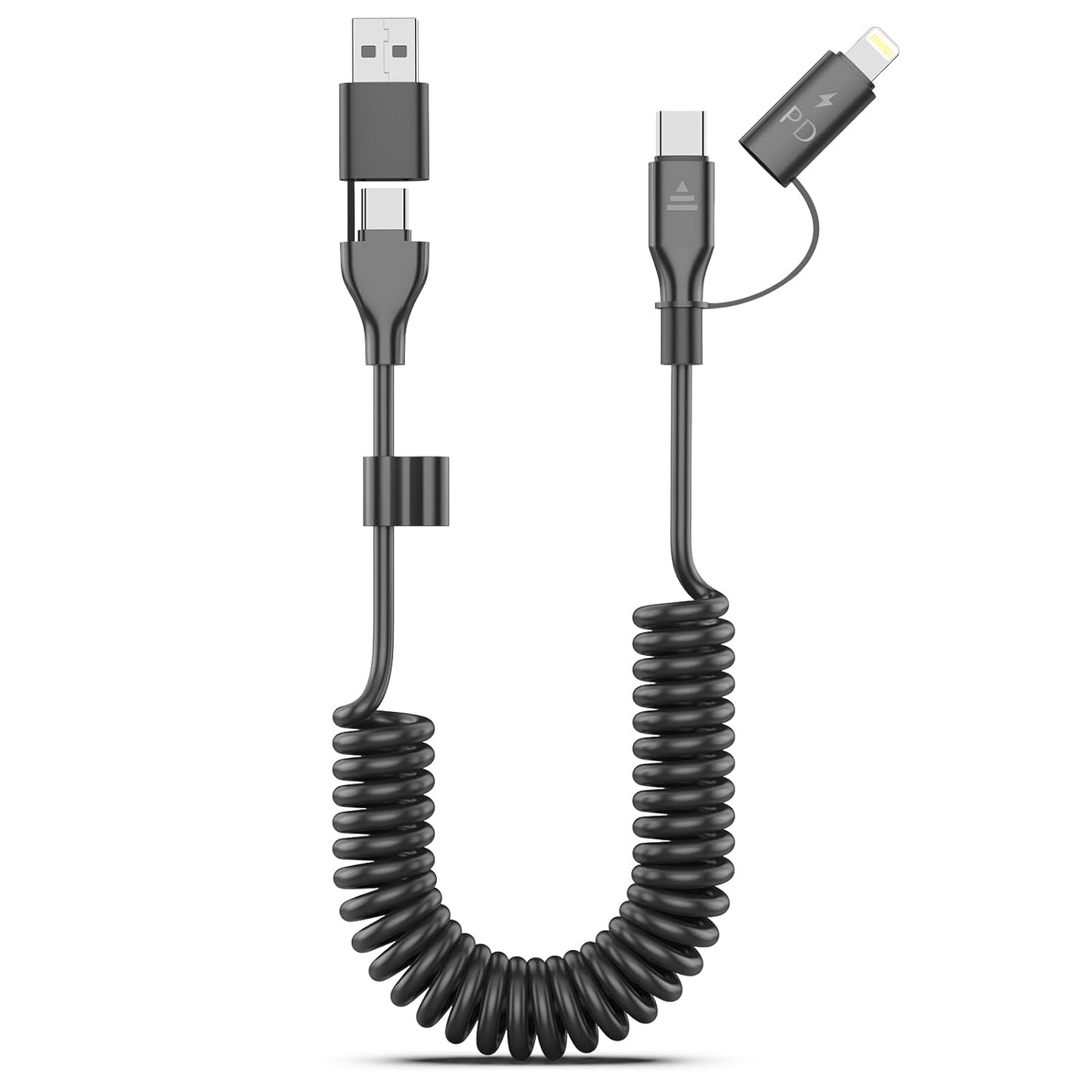 Fast Charge 2-in-1 Coiled Car Cable for iPhone & Samsung