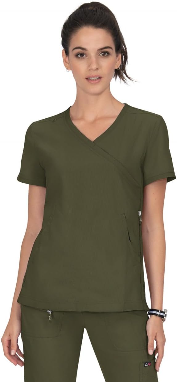 KOI Lite Women's Philosophy Mock Wrap Scrub Top with Zipper