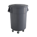 55 Gallon Gray Round Commercial Trash Can with Lid and Dolly - Durable