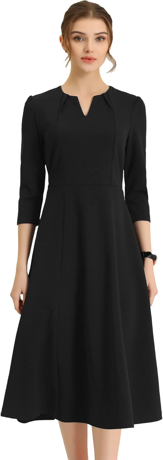 Allegra K Women's Elegant A-Line Midi Dress with Pockets