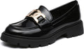 Women's Chunky Platform Loafers Patent Leather Black - Comfortable