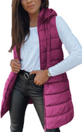 Women Long Vest Solid Color Sleeveless Hood Winter Puffer Vest