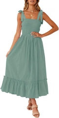 Boho Spaghetti Strap Square Neck Ruffle Maxi Dress - Easy Summer Style