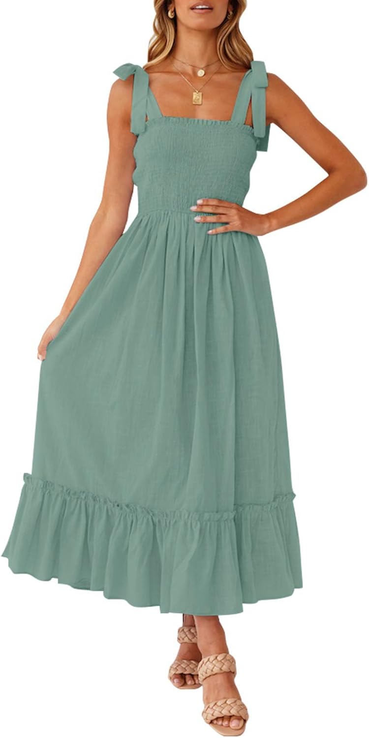 ZESICA Women's Boho Spaghetti Strap Maxi Dress for Summer Fun